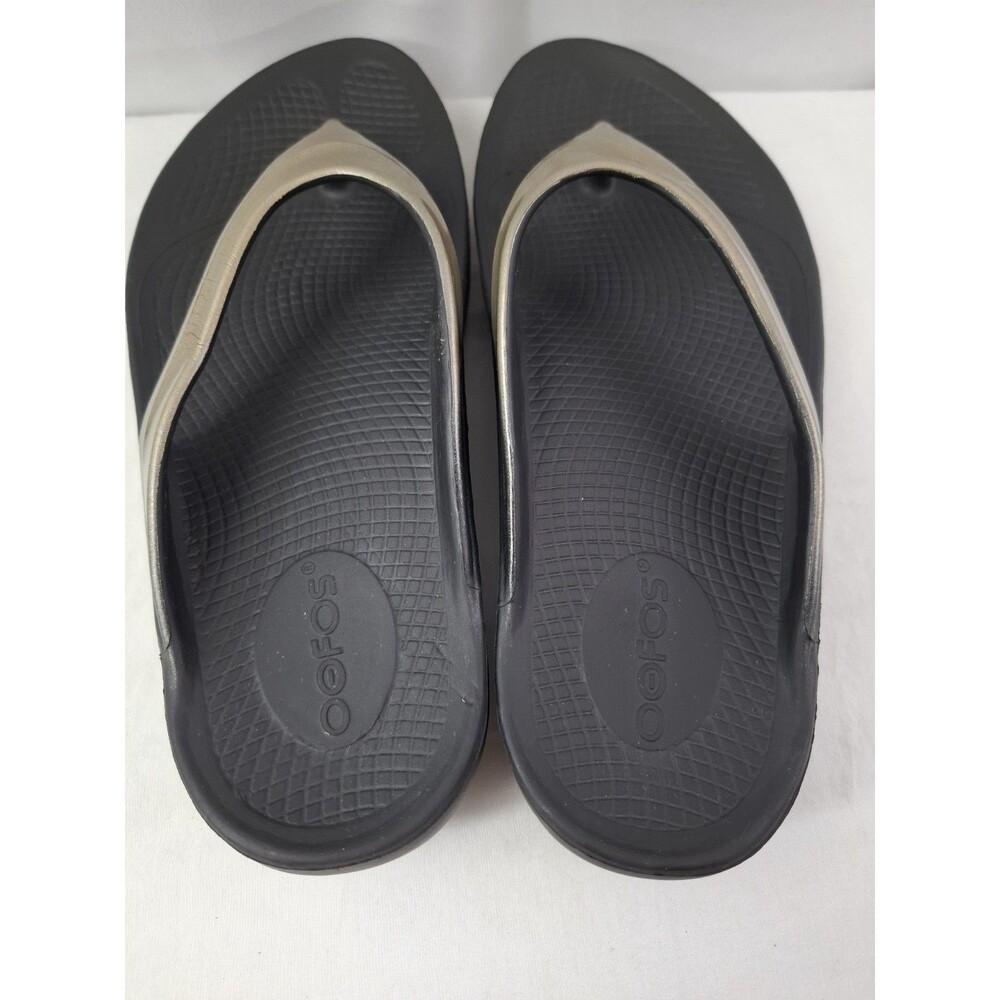 OOFOS OOlala Luxe Thong Flip Flops Recovery Sandals Latte Black Women's 8 - Picture 5 of 10